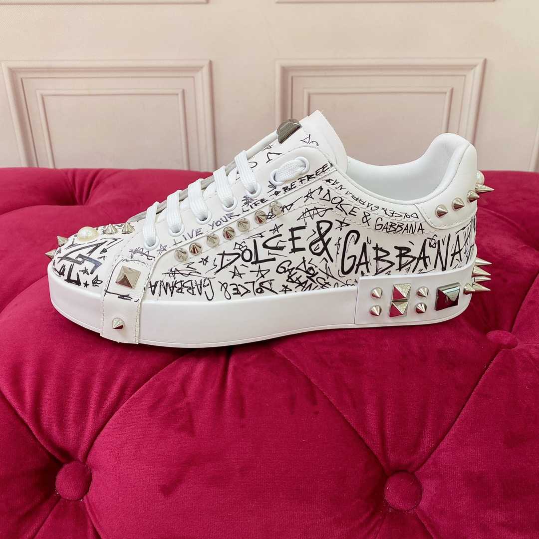 Dolce & Gabbana Calfskin Nappa Portofino Sneakers With Studs - EUR FASHION