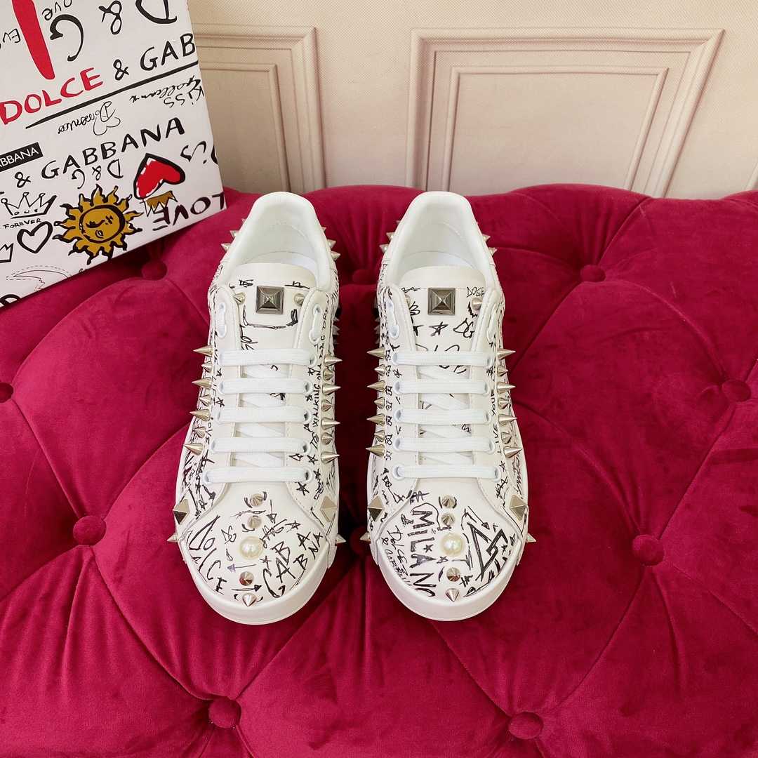 Dolce & Gabbana Calfskin Nappa Portofino Sneakers With Studs - EUR FASHION