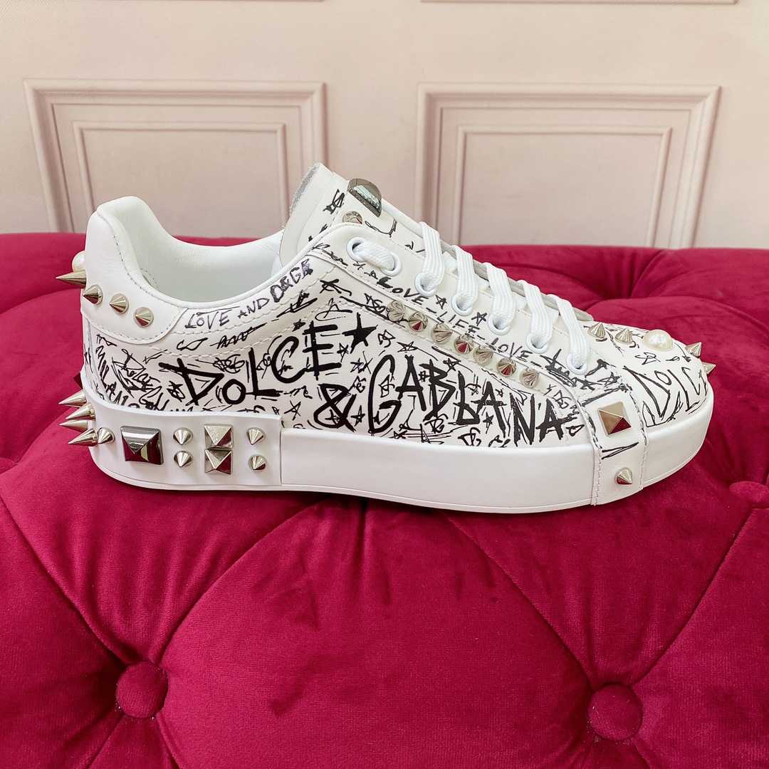 Dolce & Gabbana Calfskin Nappa Portofino Sneakers With Studs - EUR FASHION