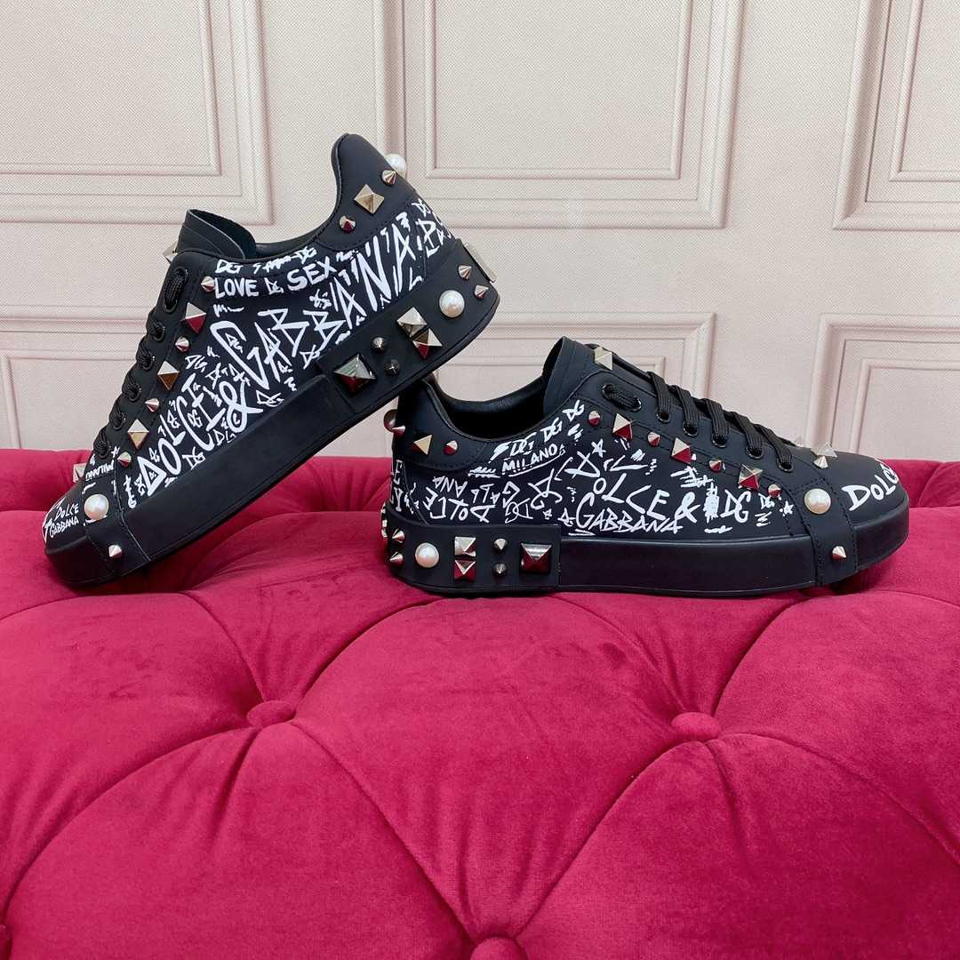 Dolce & Gabbana Calfskin Nappa Portofino Sneakers With Studs - EUR FASHION