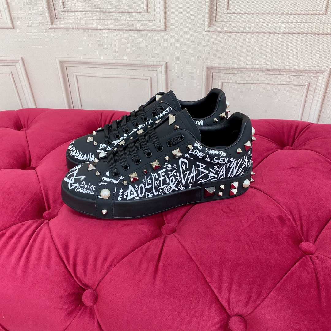 Dolce & Gabbana Calfskin Nappa Portofino Sneakers With Studs - EUR FASHION