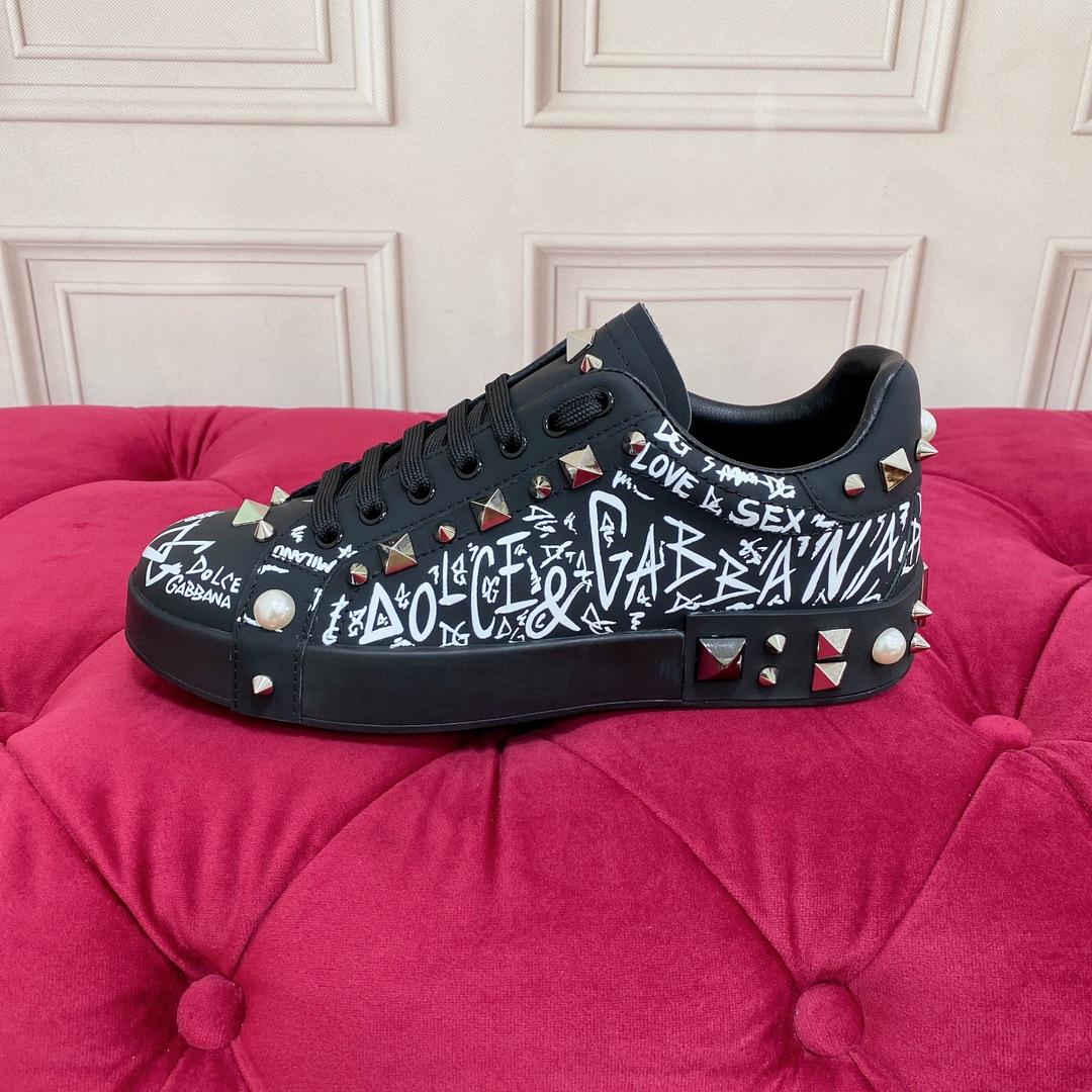 Dolce & Gabbana Calfskin Nappa Portofino Sneakers With Studs - EUR FASHION