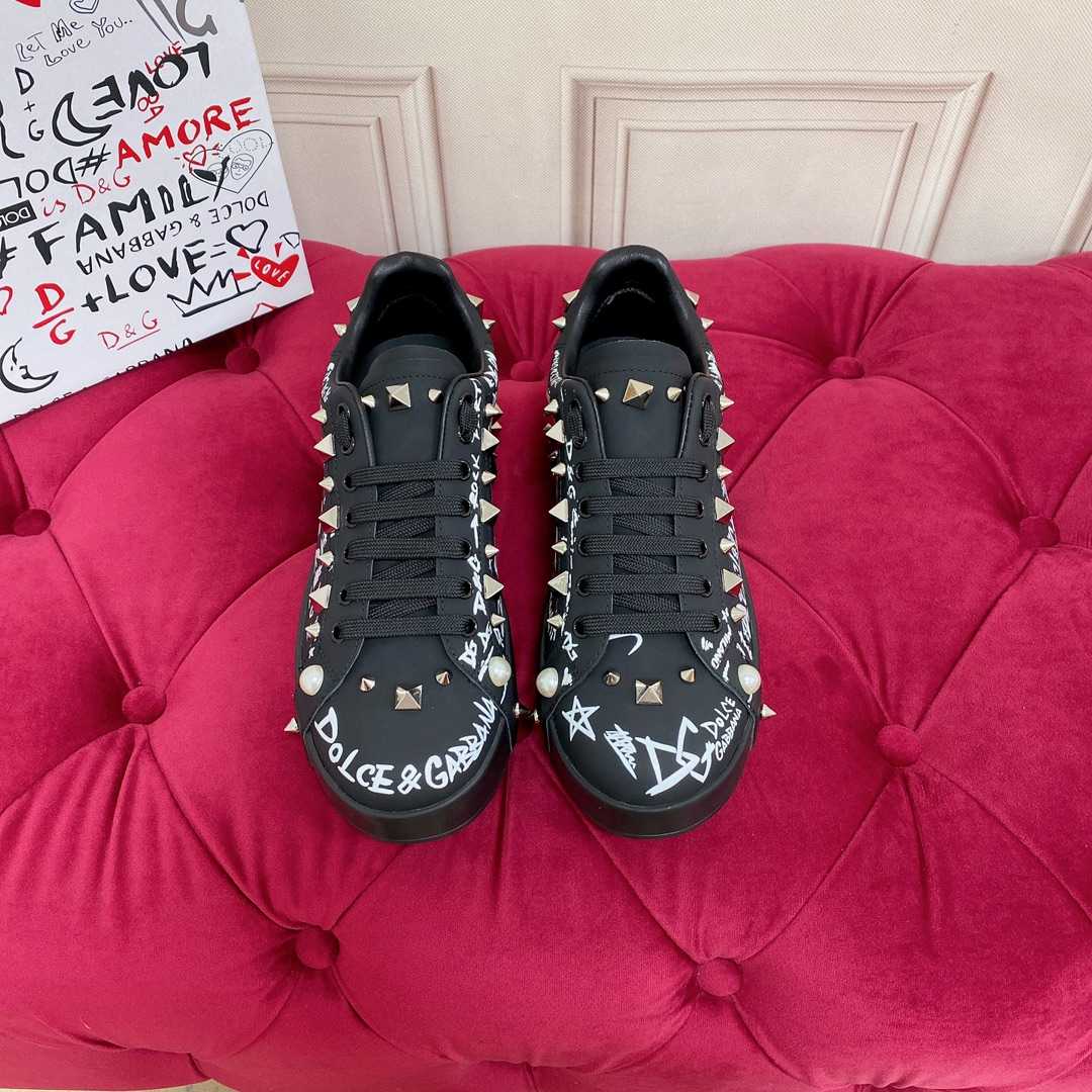 Dolce & Gabbana Calfskin Nappa Portofino Sneakers With Studs - EUR FASHION