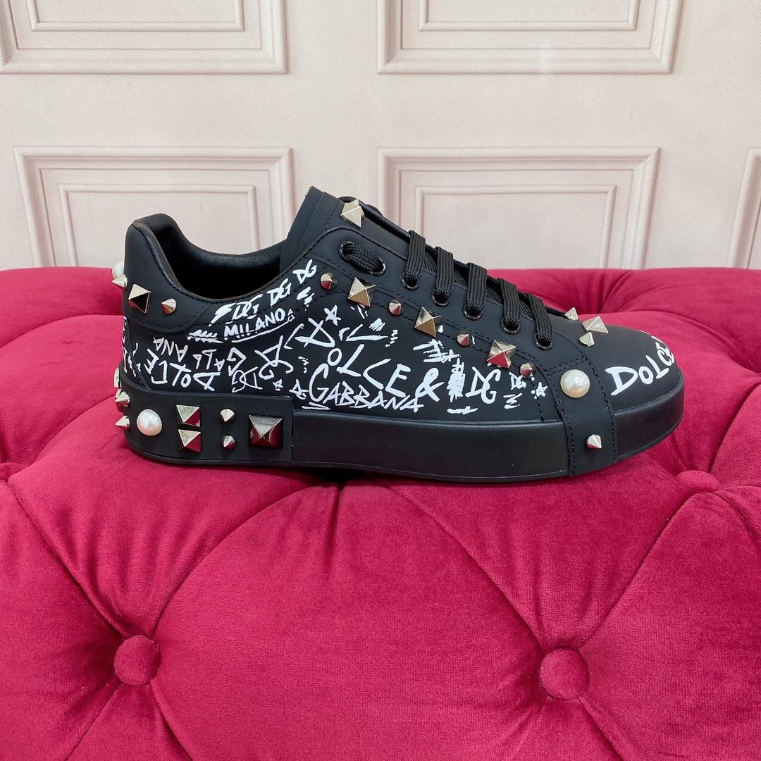 Dolce & Gabbana Calfskin Nappa Portofino Sneakers With Studs - EUR FASHION