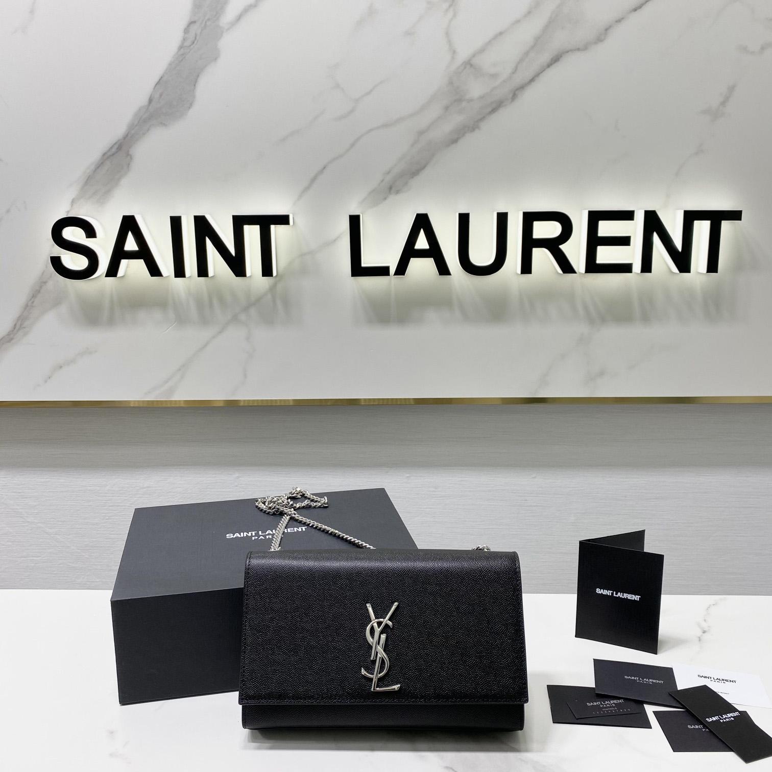 Saint Laurent Kate Medium Chain Bag In Grain De Poudre Embossed Leather - EUR FASHION