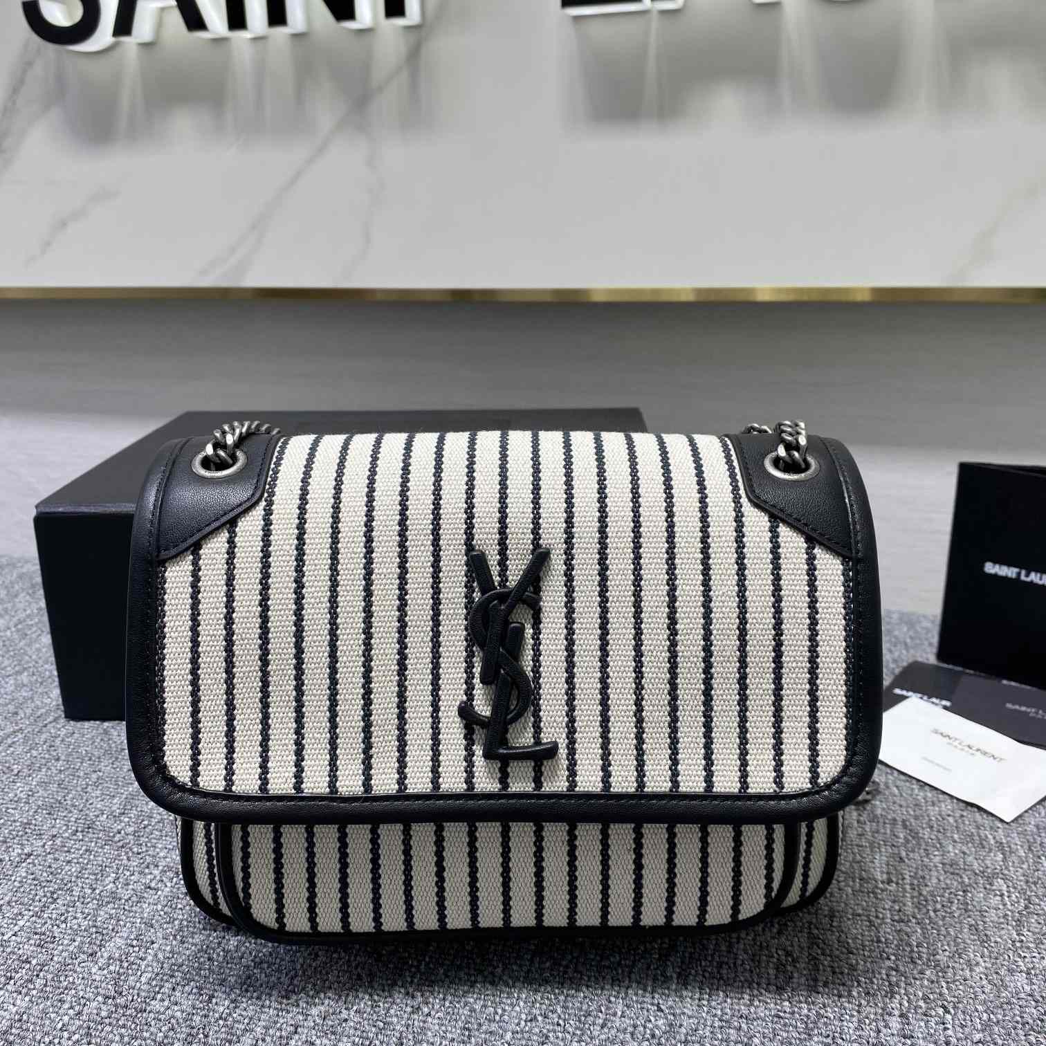 Saint Laurent Women's Niki Small Striped Canvas Shoulder Bag (22cm) - EUR FASHION