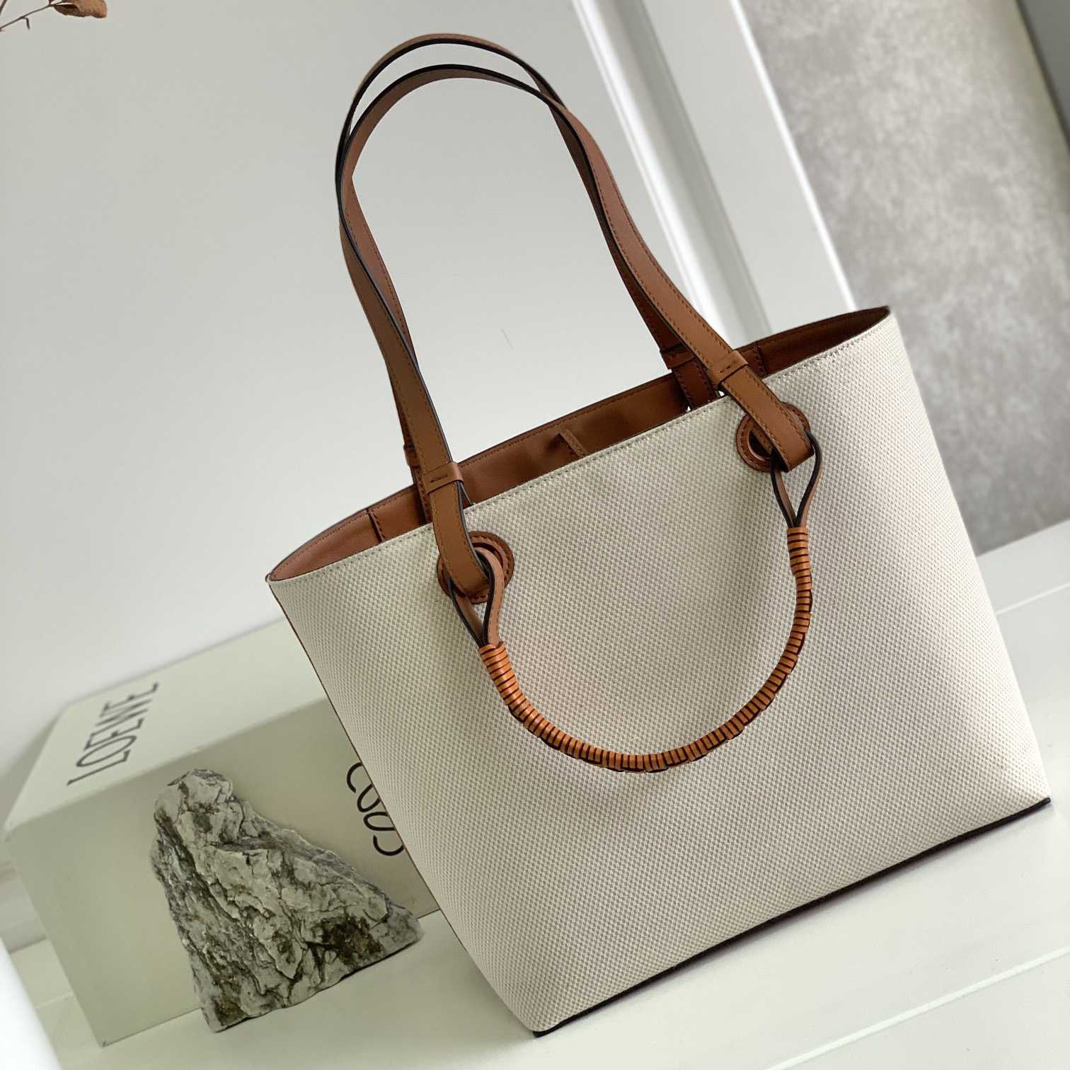 Loewe Small Anagram Tote Bag In Jacquard And Calfskin - EUR FASHION