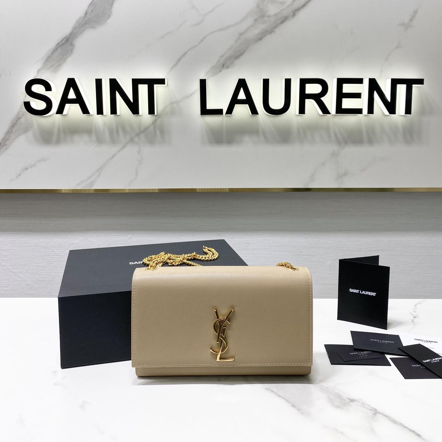 Saint Laurent Kate Medium Chain Bag In Grain De Poudre Embossed Leather - EUR FASHION