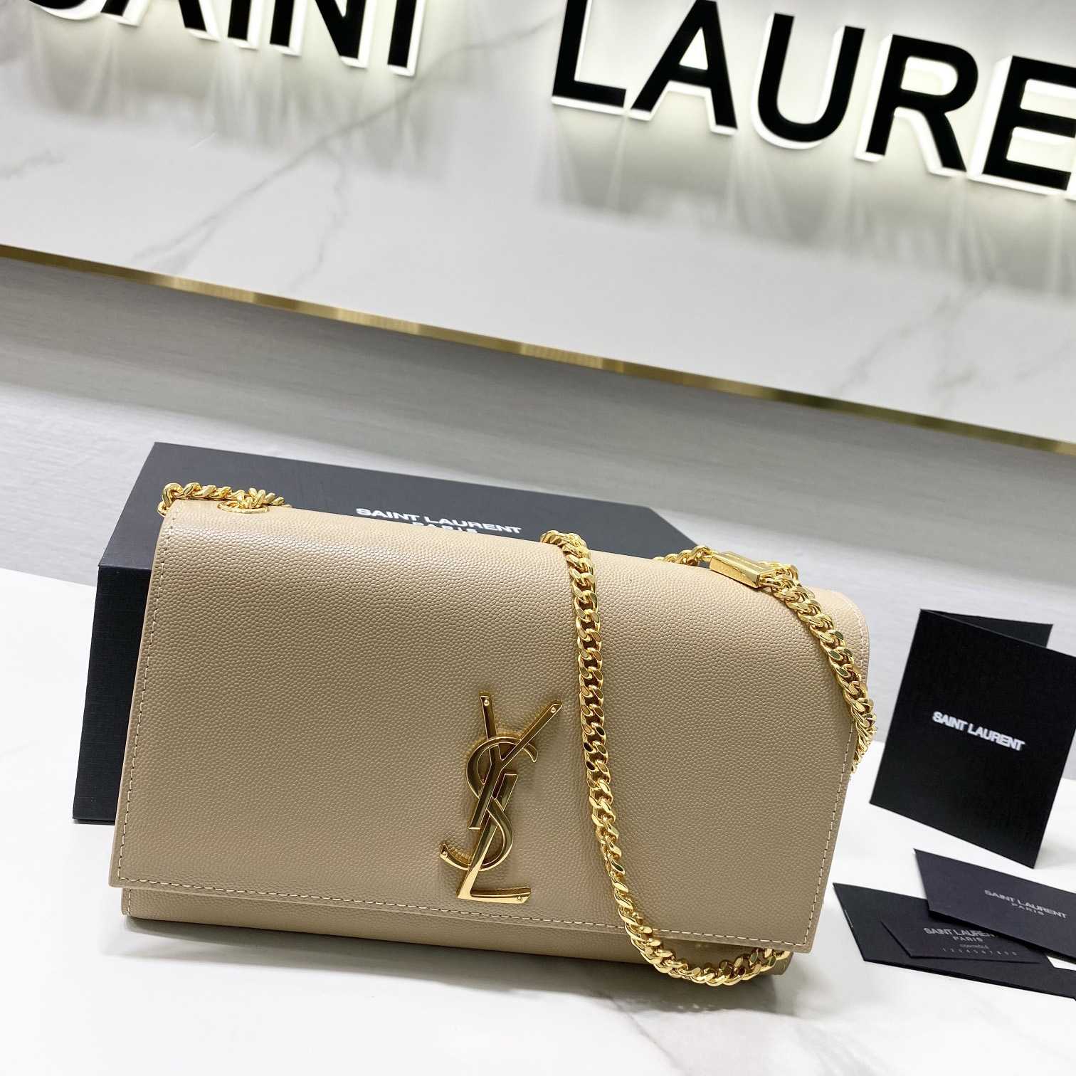 Saint Laurent Kate Medium Chain Bag In Grain De Poudre Embossed Leather - EUR FASHION