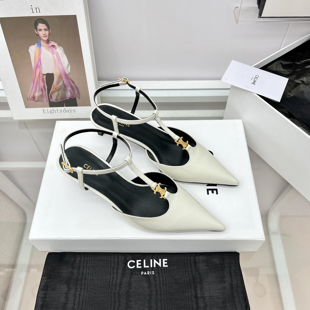 Celine Kitten With Triomphe T-Bar Strap In Calfskin  - EUR FASHION