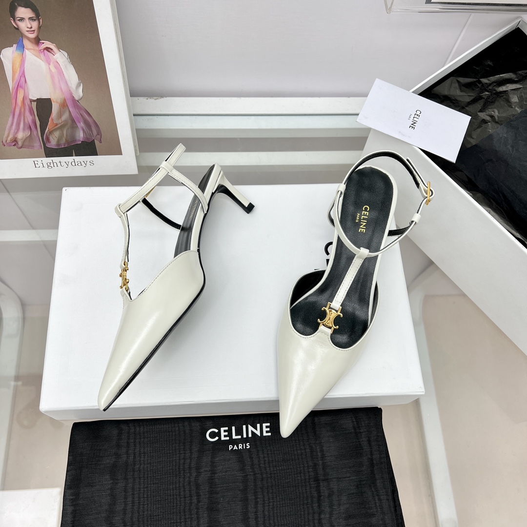 Celine Kitten With Triomphe T-Bar Strap In Calfskin  - EUR FASHION