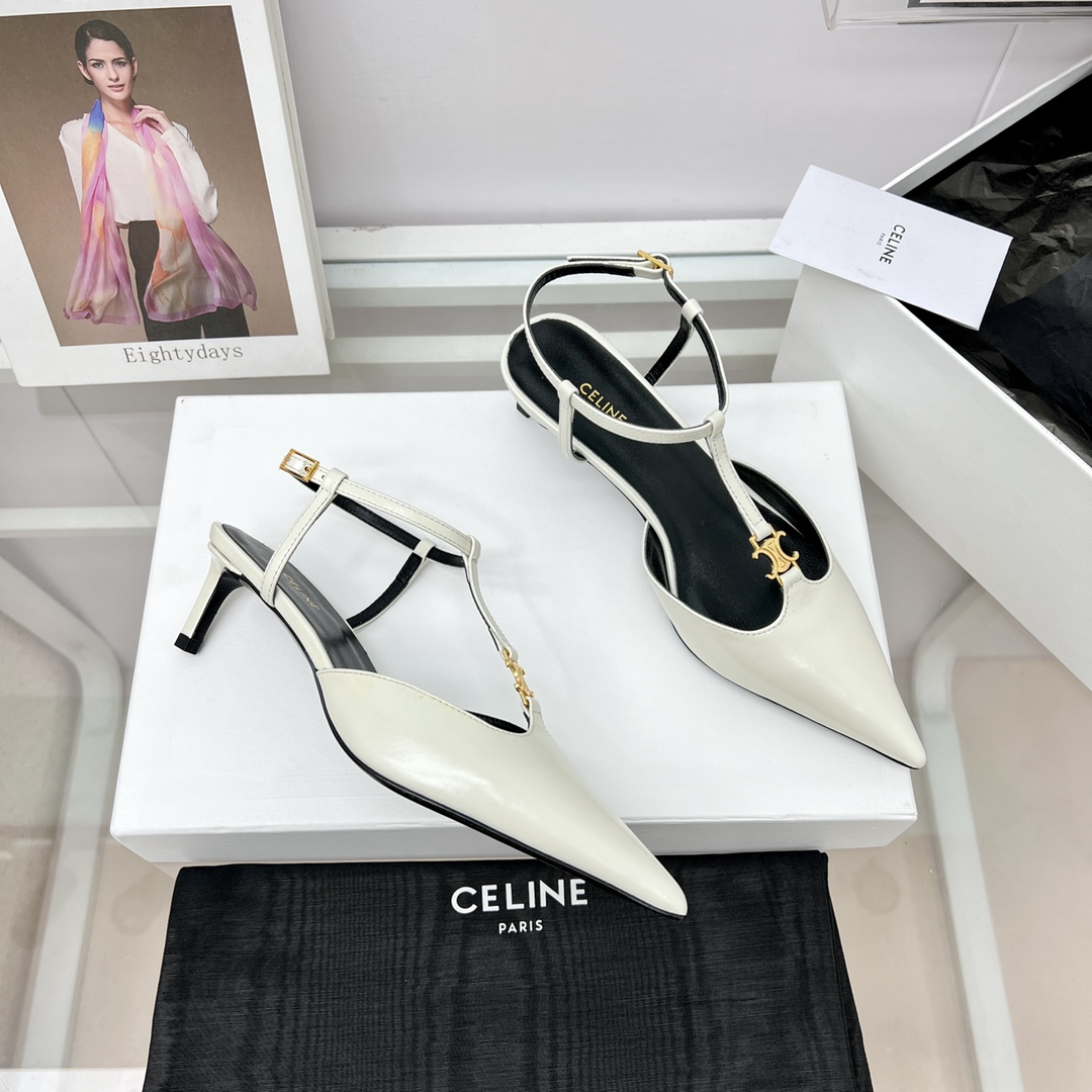 Celine Kitten With Triomphe T-Bar Strap In Calfskin  - EUR FASHION