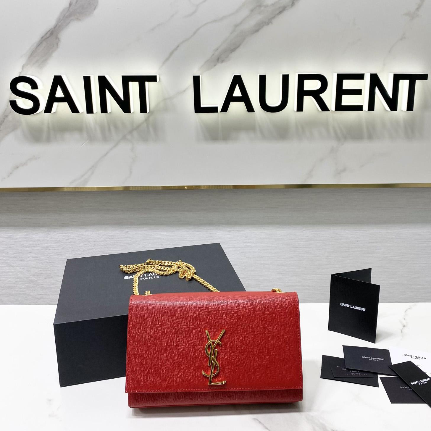 Saint Laurent Kate Medium Chain Bag In Grain De Poudre Embossed Leather - EUR FASHION