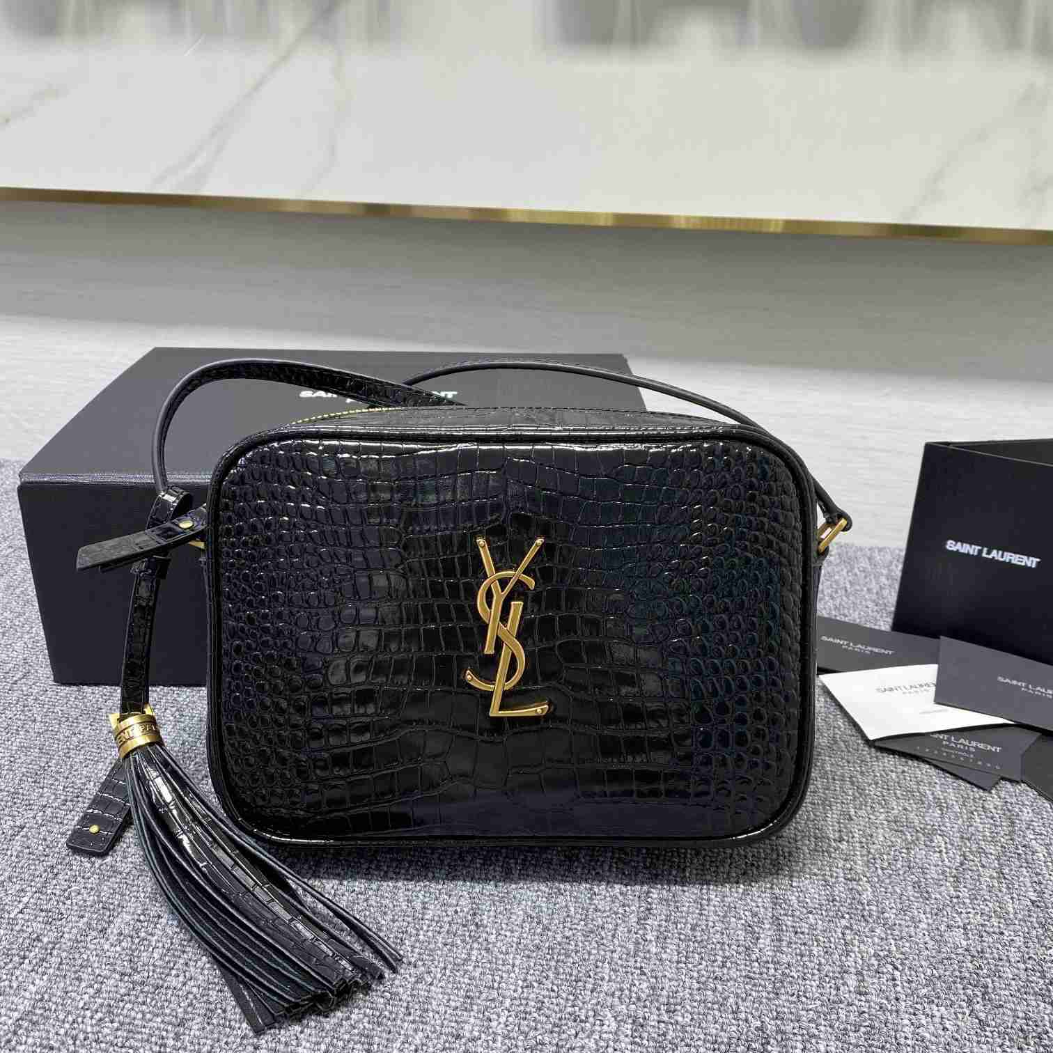 Saint Laurent Lou Camera Bag In Crocodile-Embossed Shiny Leather - EUR FASHION