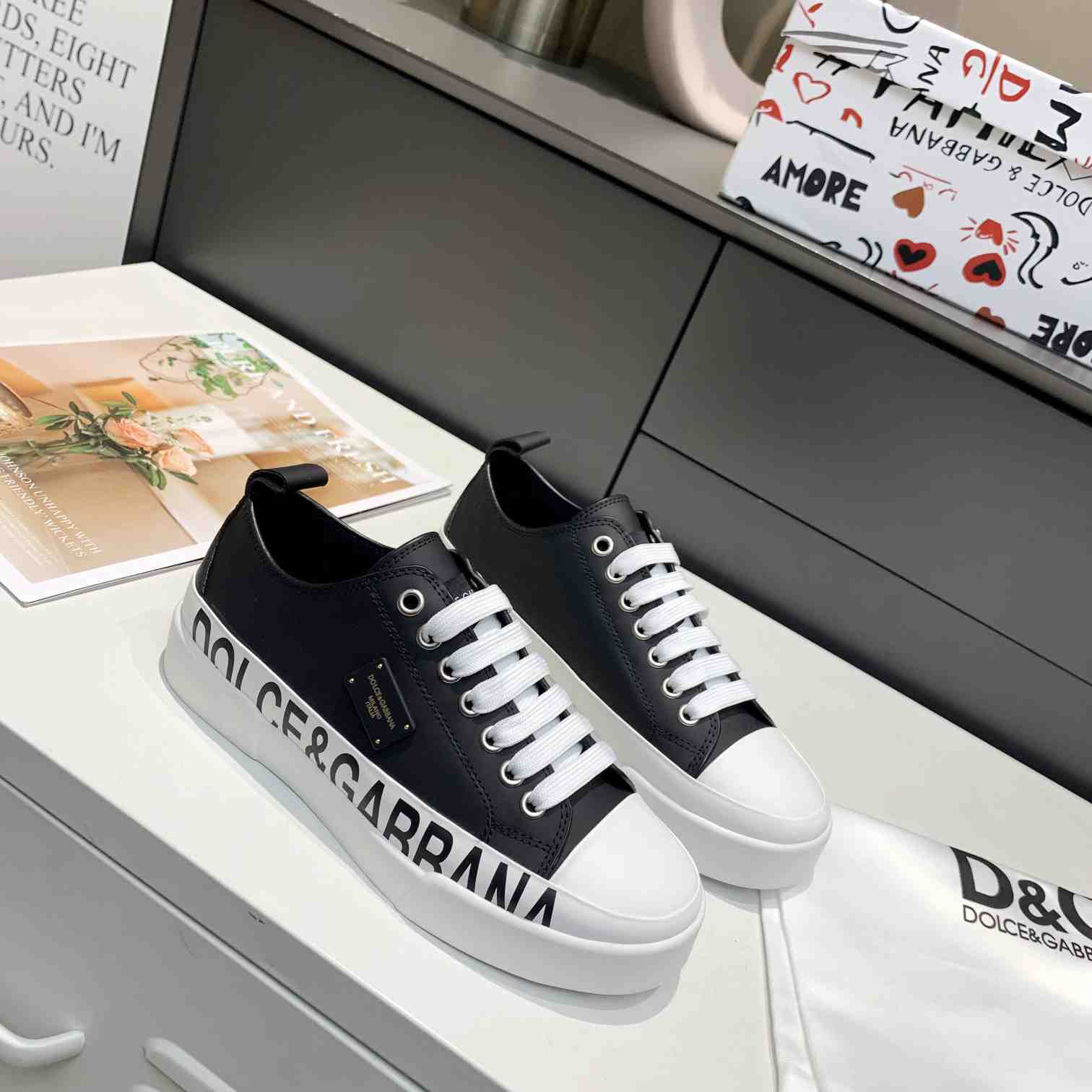 Dolce & Gabbana Calfskin Portofino Light Sneakers With Logo-Detailed Plate And Logo Print - EUR FASHION