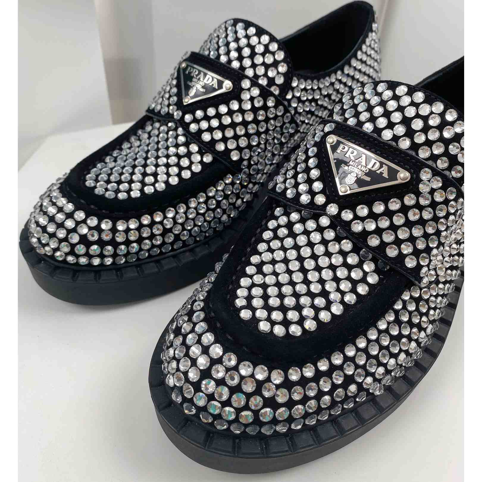 Prada Satin Loafers With Crystals - EUR FASHION