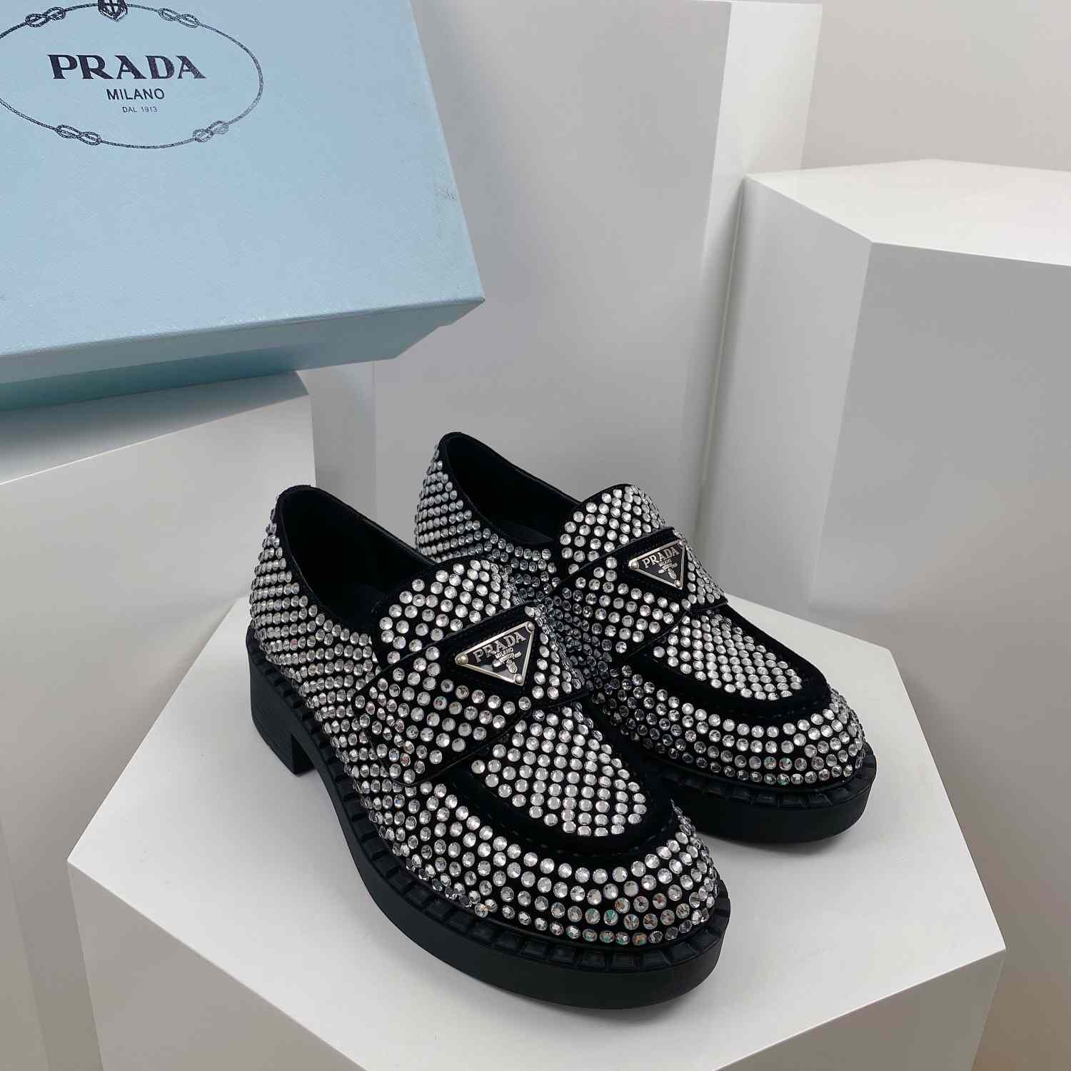 Prada Satin Loafers With Crystals - EUR FASHION