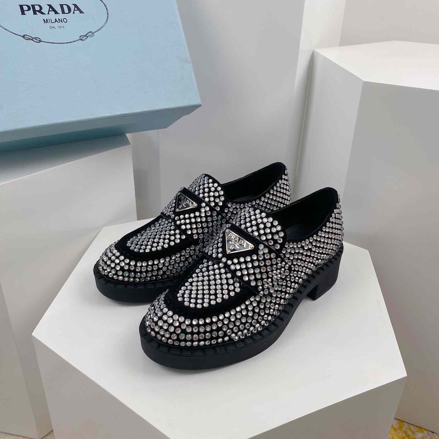 Prada Satin Loafers With Crystals - EUR FASHION