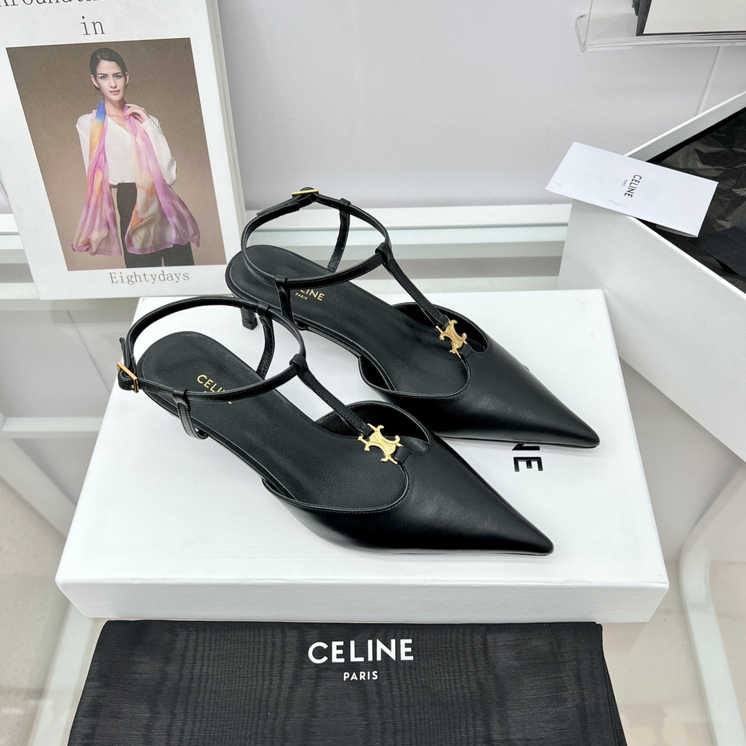 Celine Kitten With Triomphe T-Bar Strap In Calfskin  - EUR FASHION