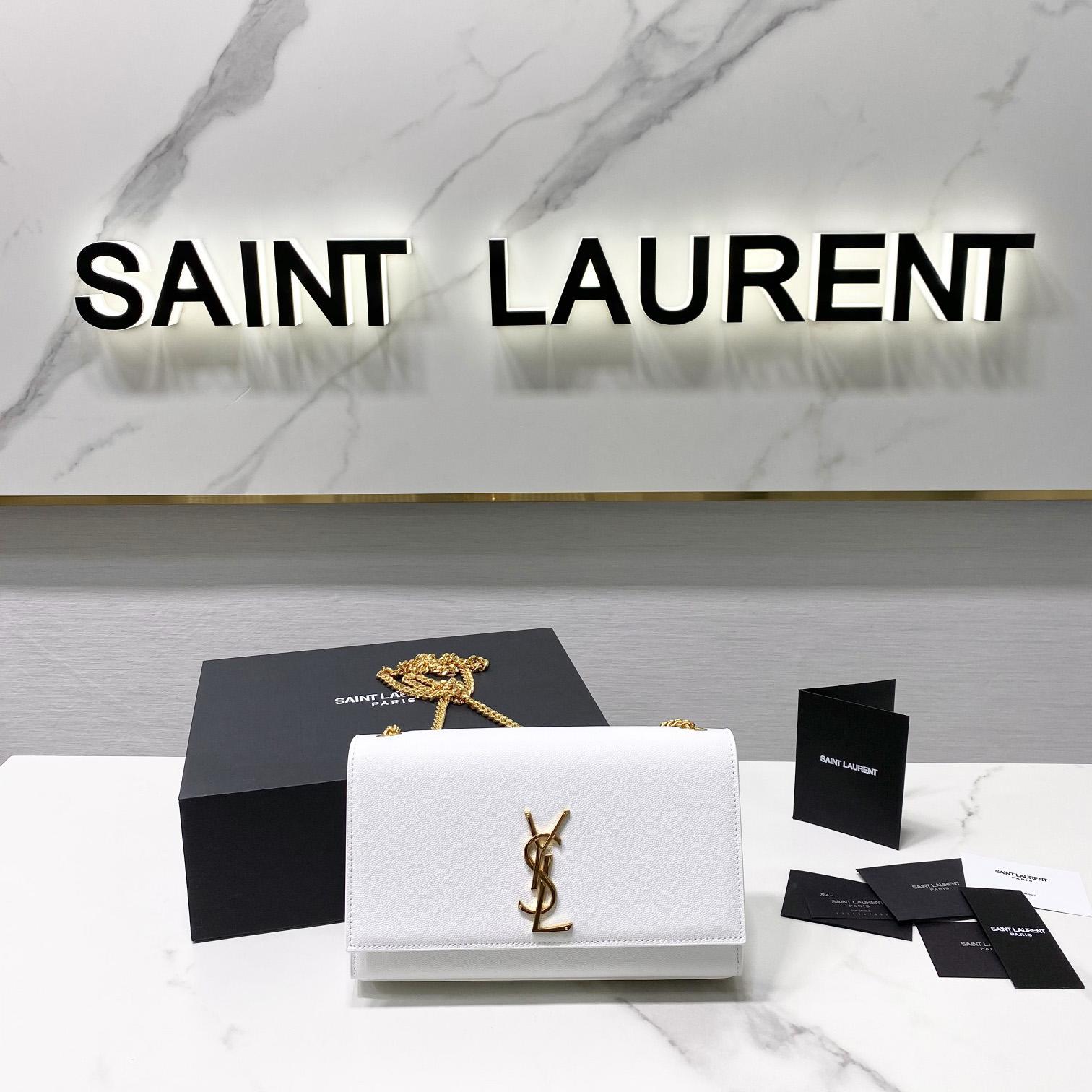 Saint Laurent Kate Medium Chain Bag In Grain De Poudre Embossed Leather - EUR FASHION