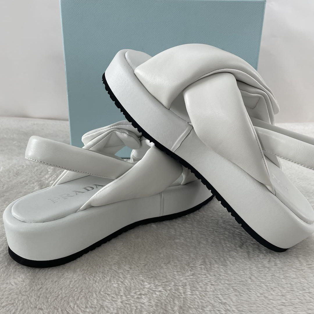 Prada Soft Padded Nappa Leather Wedge Sandals - EUR FASHION