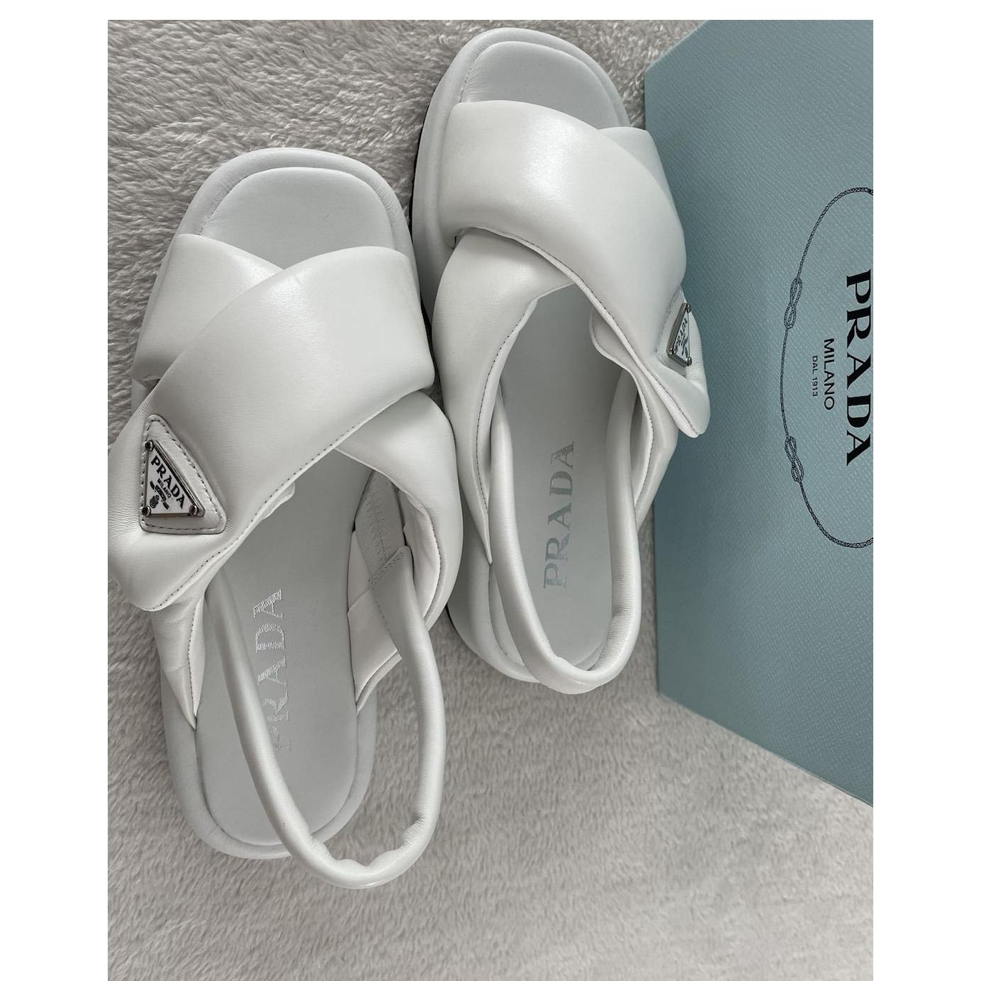 Prada Soft Padded Nappa Leather Wedge Sandals - EUR FASHION