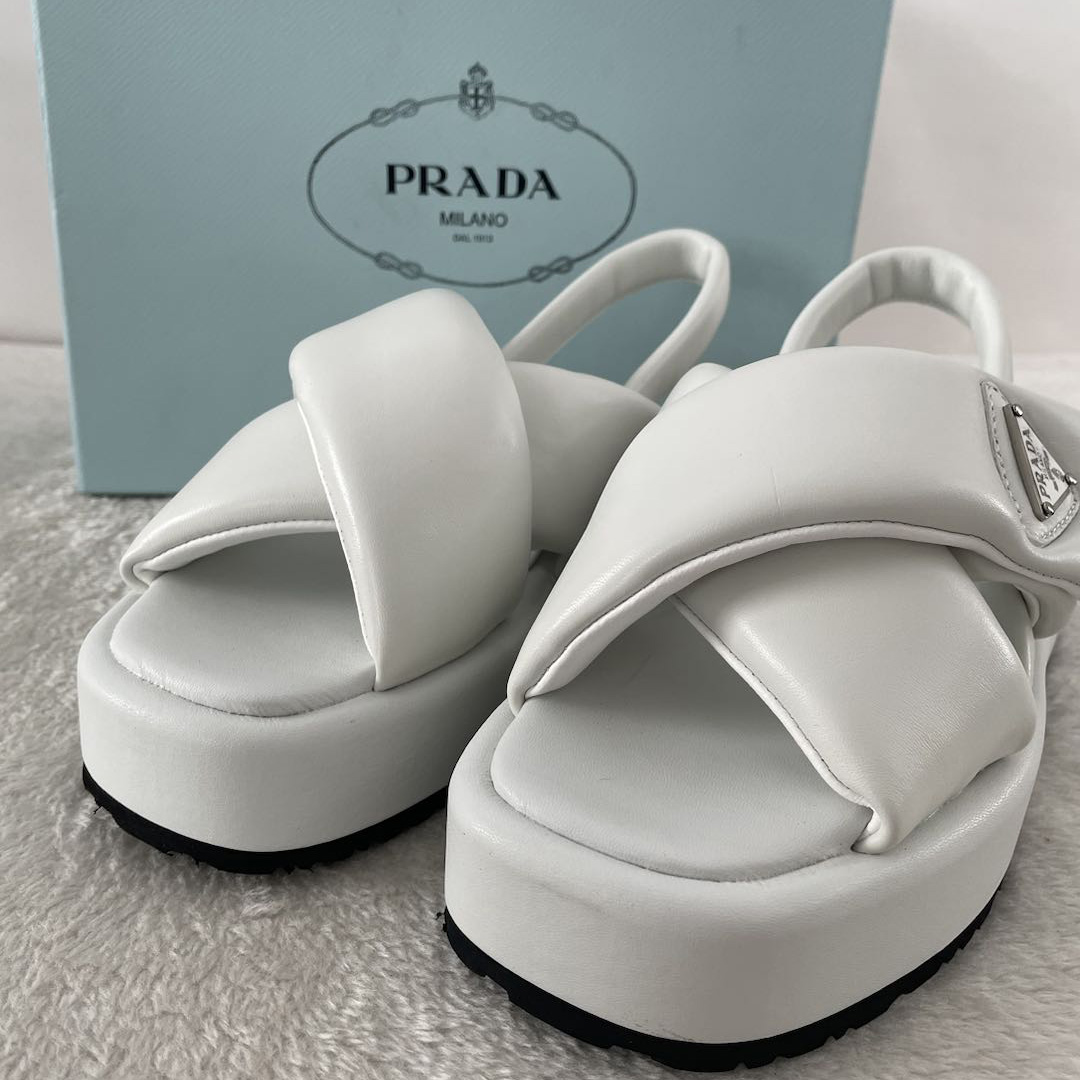 Prada Soft Padded Nappa Leather Wedge Sandals - EUR FASHION