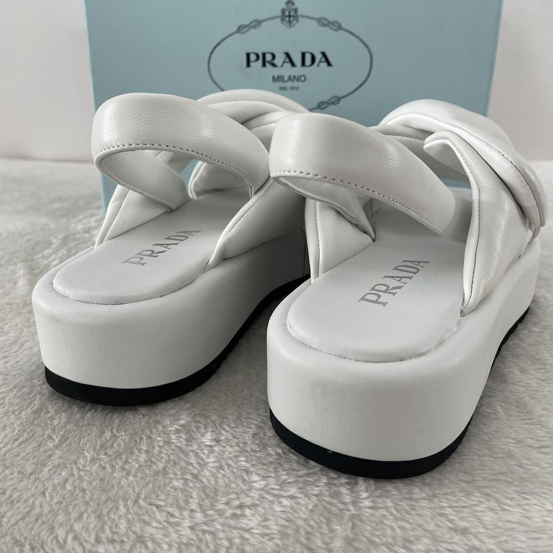 Prada Soft Padded Nappa Leather Wedge Sandals - EUR FASHION