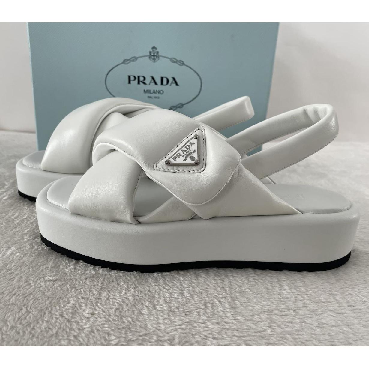 Prada Soft Padded Nappa Leather Wedge Sandals - EUR FASHION