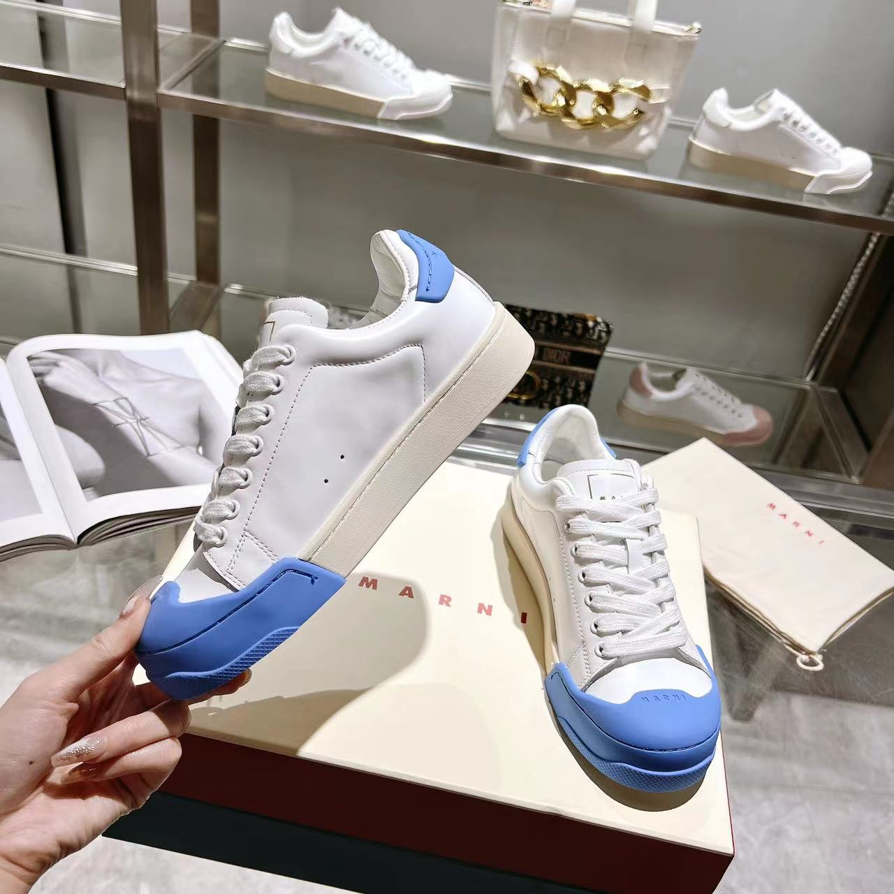 Marni Dada Bumper Sneaker In White And Blue Leather - EUR FASHION