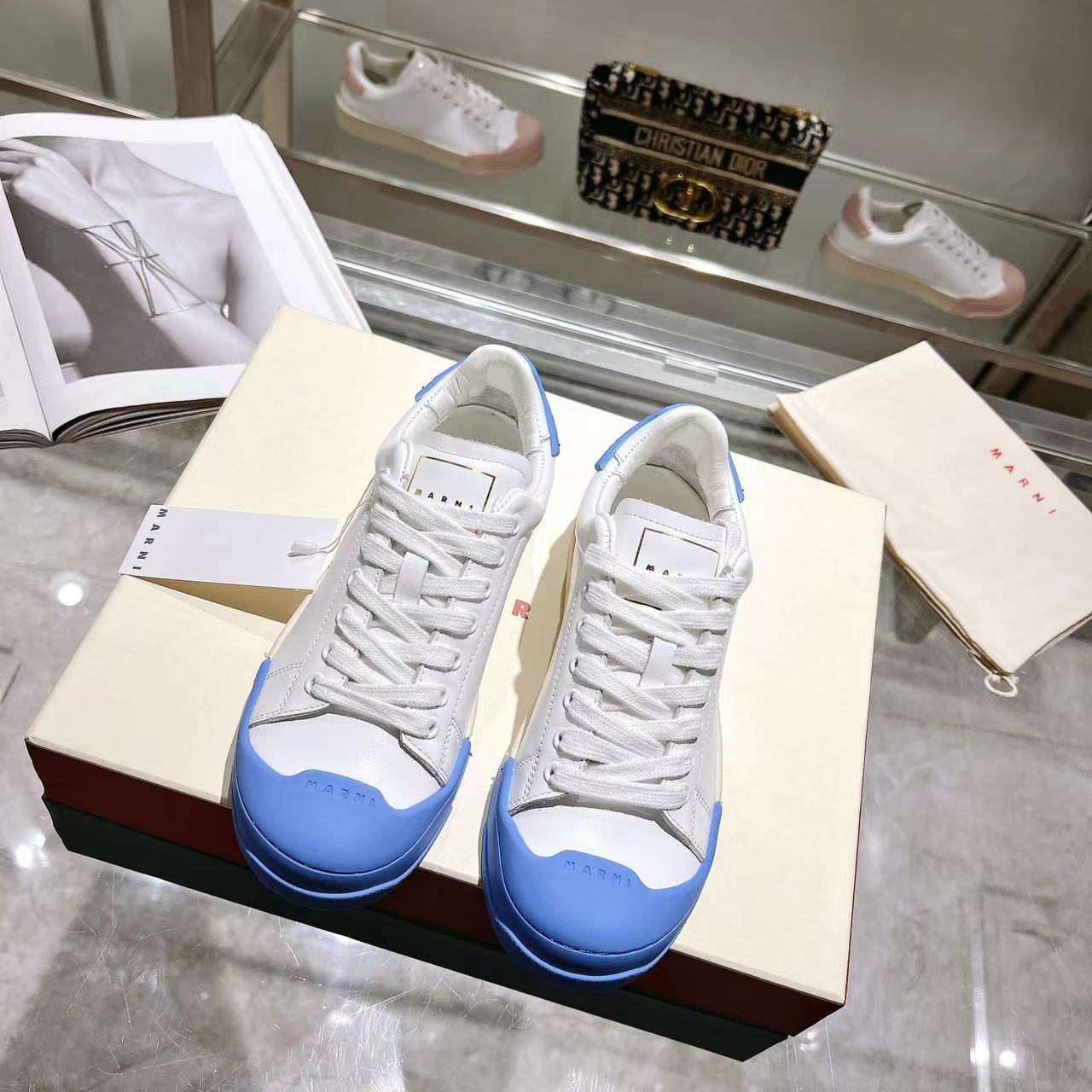 Marni Dada Bumper Sneaker In White And Blue Leather - EUR FASHION