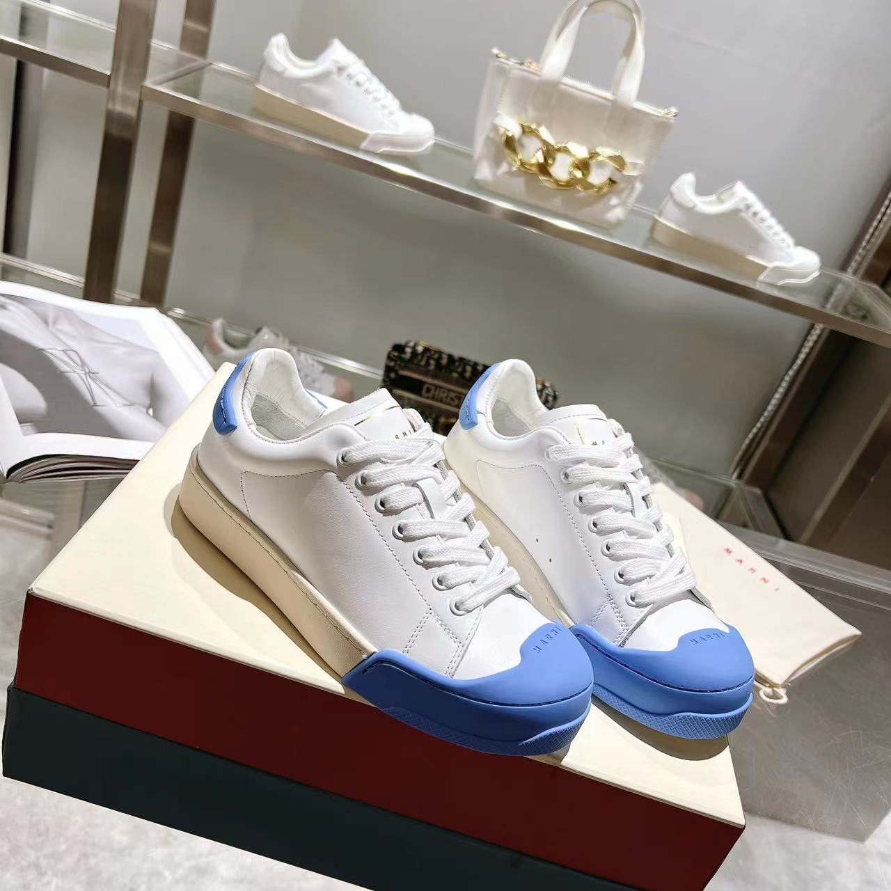 Marni Dada Bumper Sneaker In White And Blue Leather - EUR FASHION