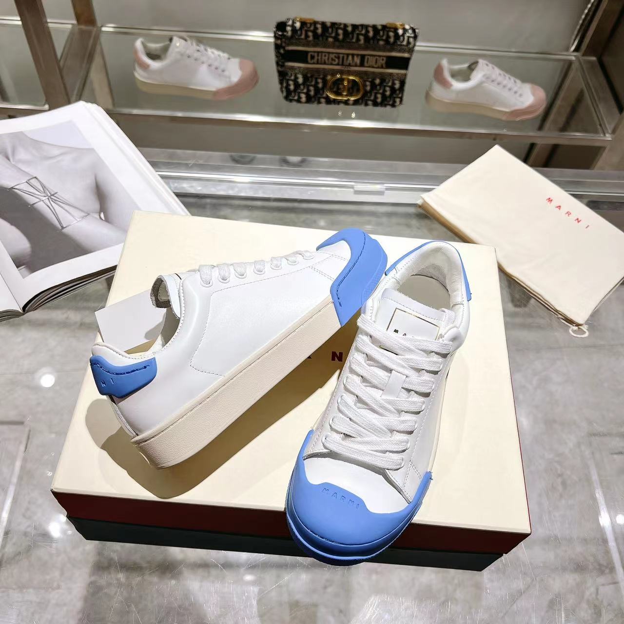 Marni Dada Bumper Sneaker In White And Blue Leather - EUR FASHION