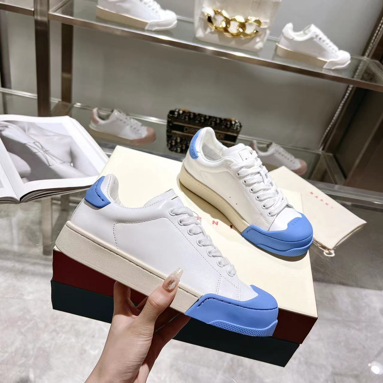 Marni Dada Bumper Sneaker In White And Blue Leather - EUR FASHION