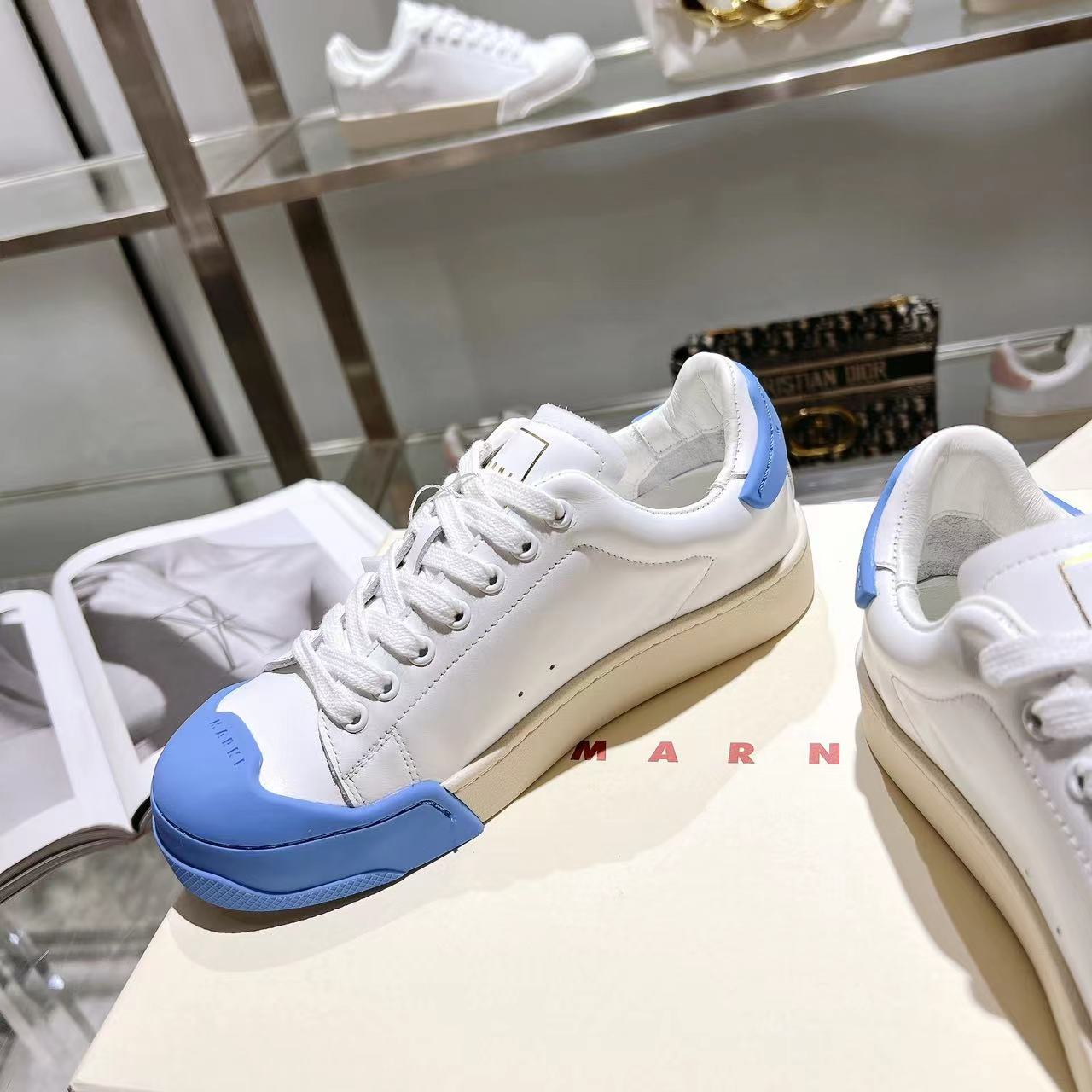 Marni Dada Bumper Sneaker In White And Blue Leather - EUR FASHION