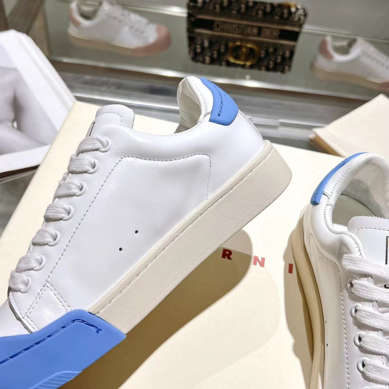 Marni Dada Bumper Sneaker In White And Blue Leather - EUR FASHION