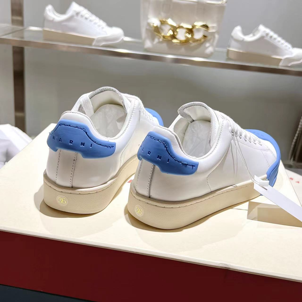 Marni Dada Bumper Sneaker In White And Blue Leather - EUR FASHION