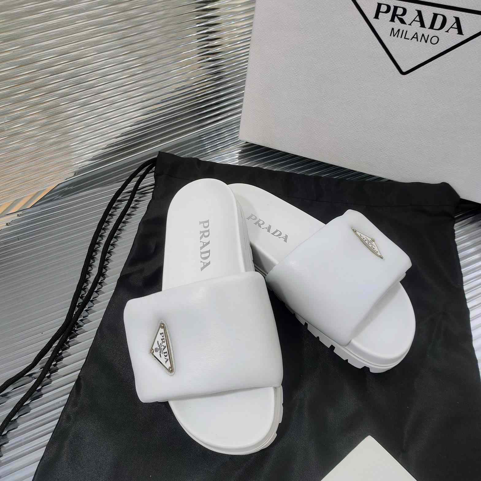 Prada Soft Padded Nappa Leather Slides - EUR FASHION