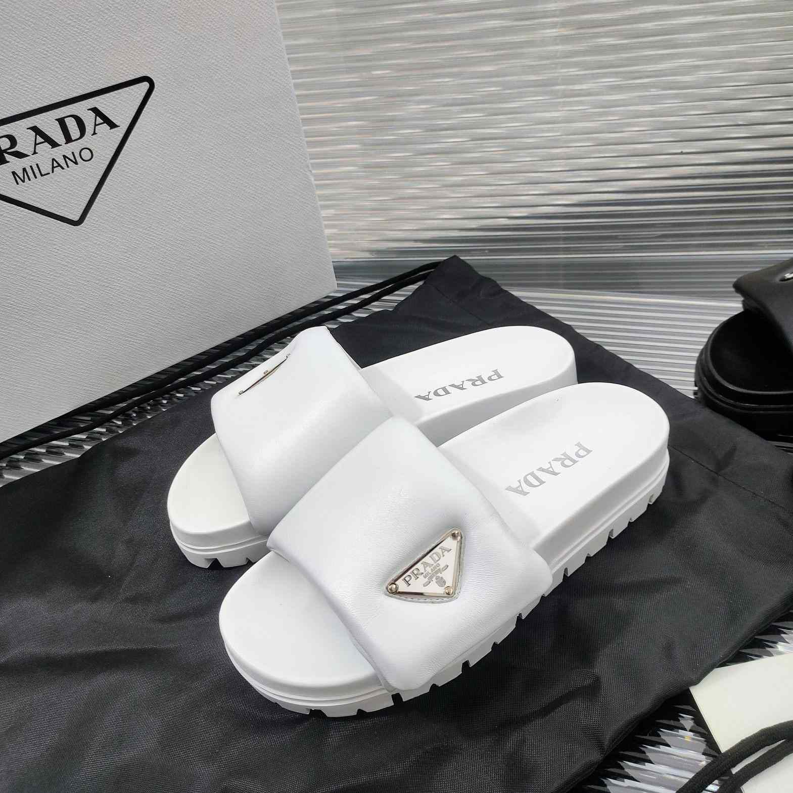 Prada Soft Padded Nappa Leather Slides - EUR FASHION