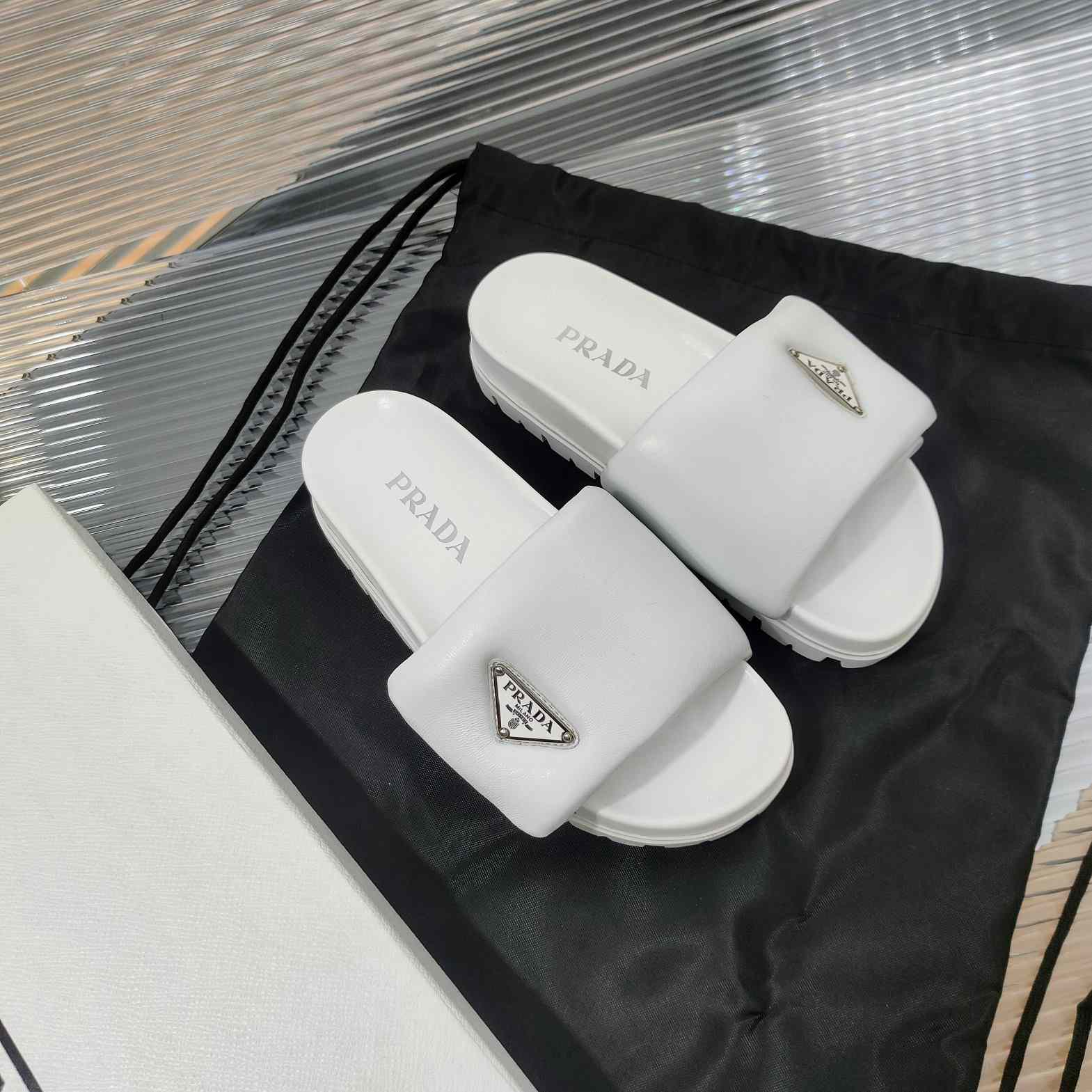 Prada Soft Padded Nappa Leather Slides - EUR FASHION