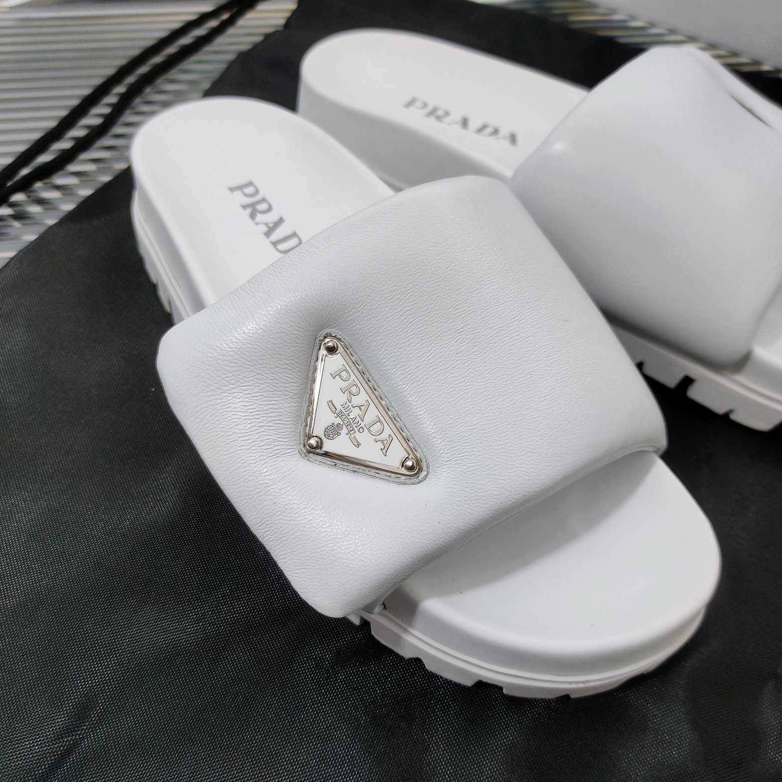 Prada Soft Padded Nappa Leather Slides - EUR FASHION