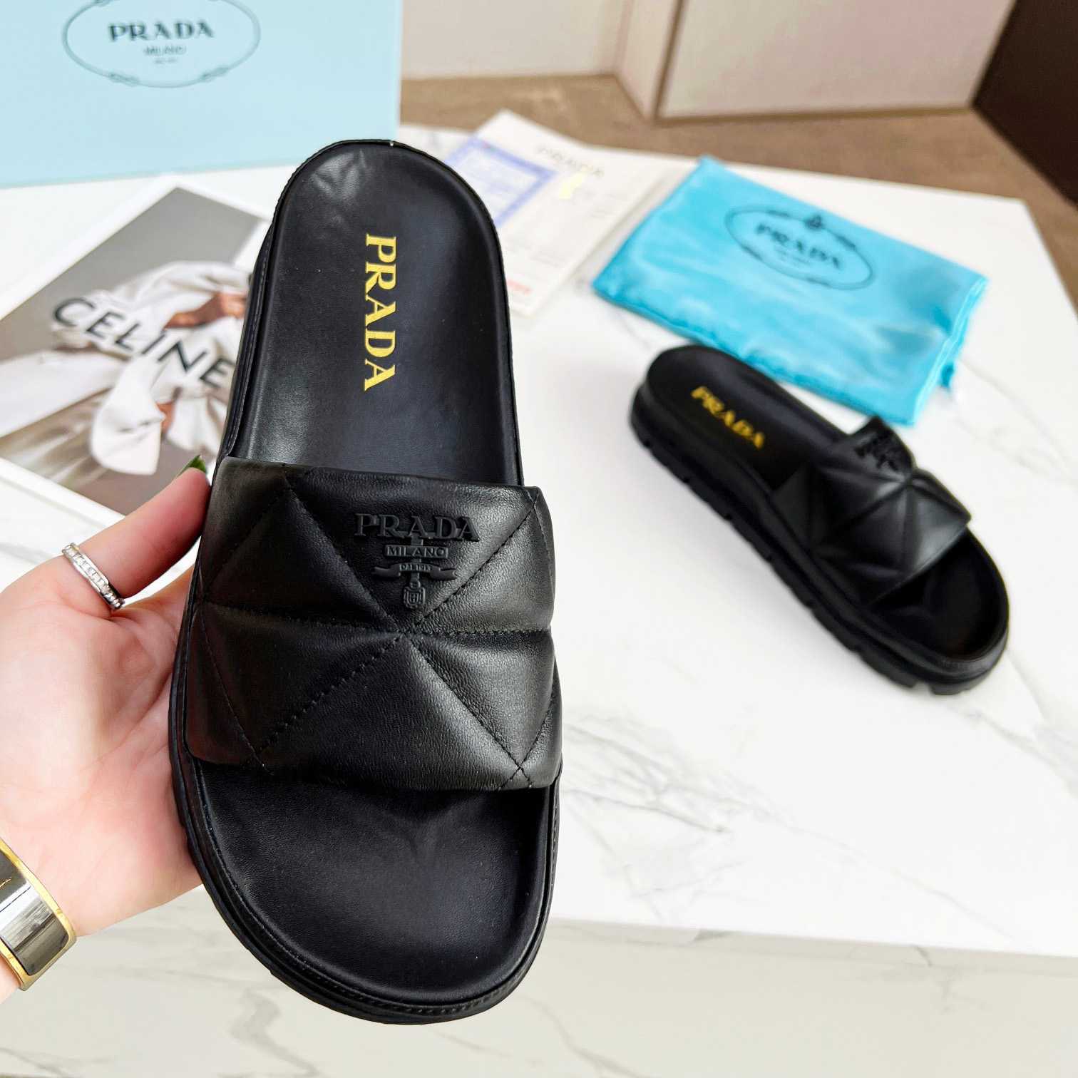 Prada Quilted Nappa Leather Slides - EUR FASHION