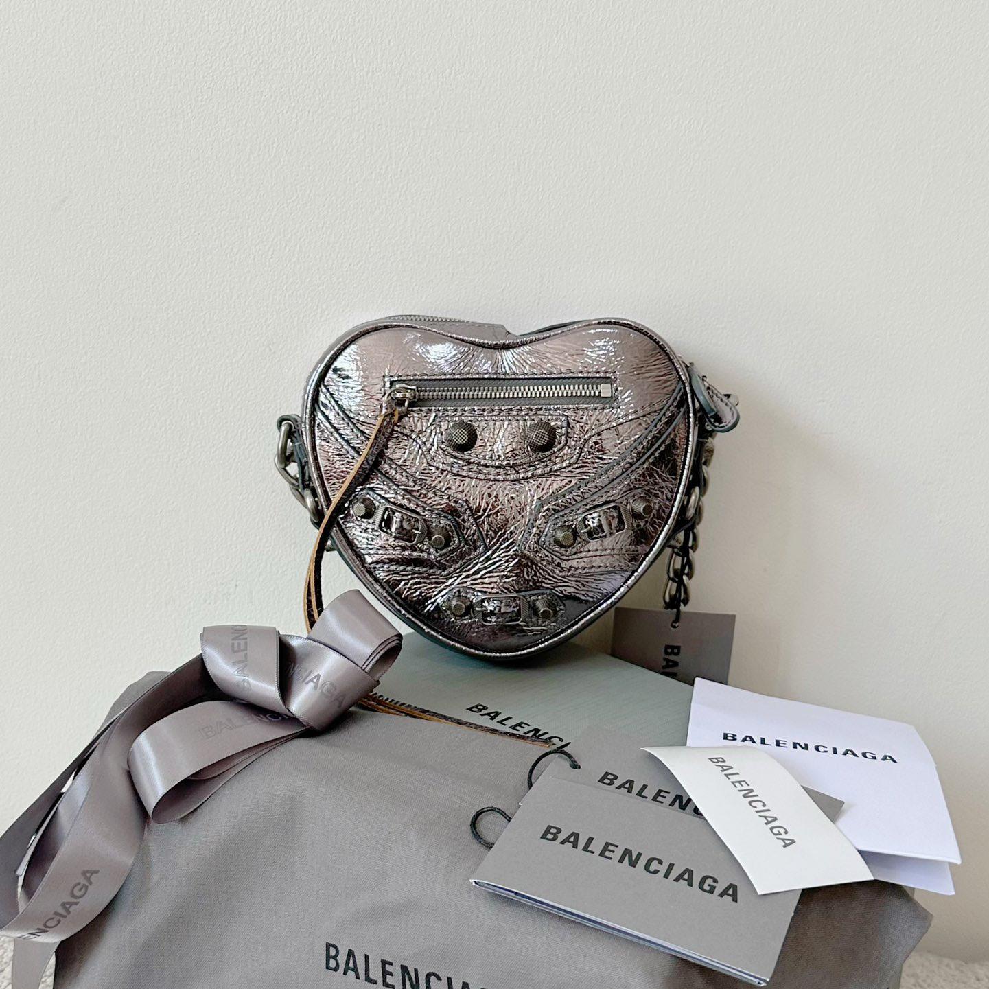 Balenciaga Le Cagole Heart Mini Bag Metallized In Silver (16-12.7-4.5cm) - EUR FASHION