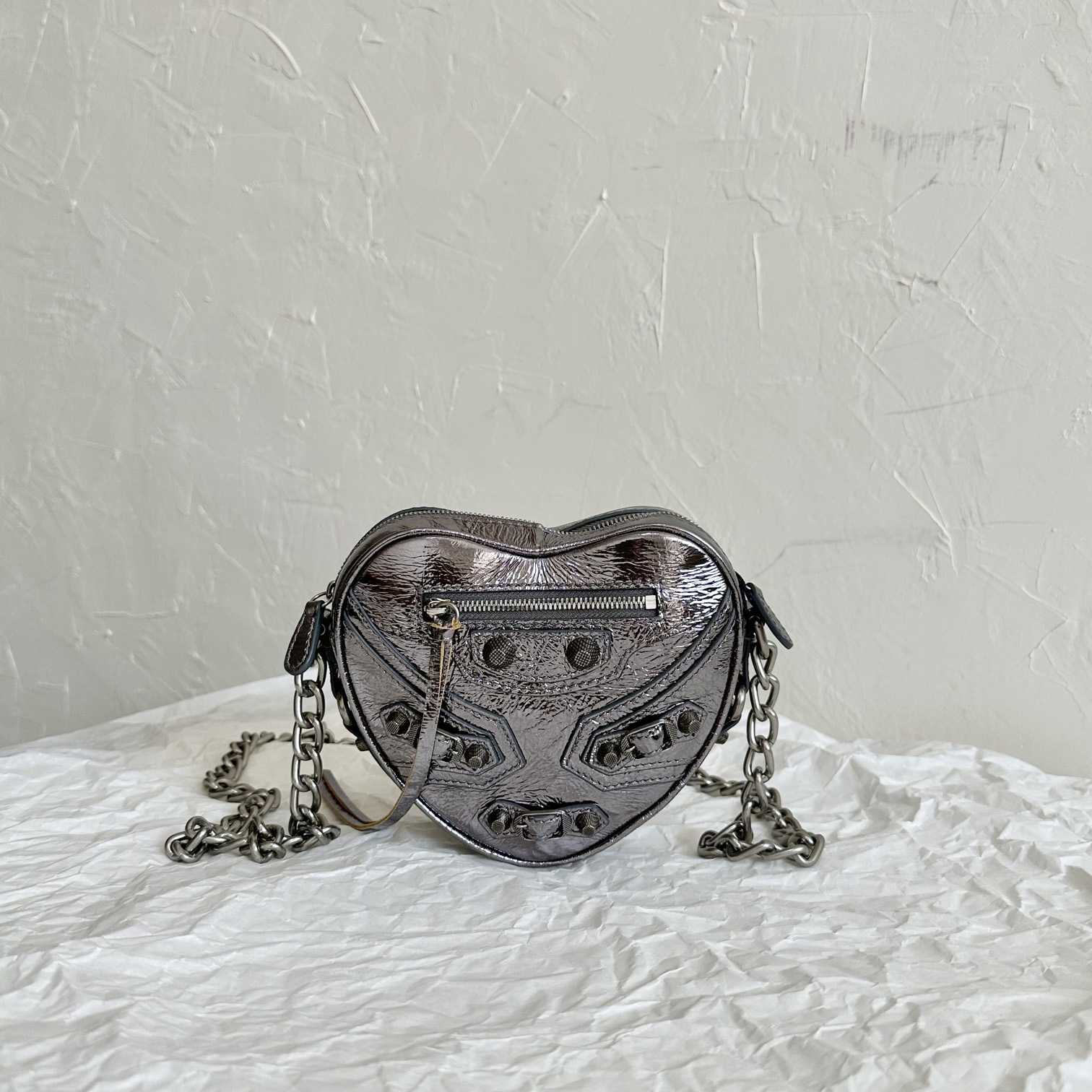 Balenciaga Le Cagole Heart Mini Bag Metallized In Silver (16-12.7-4.5cm) - EUR FASHION