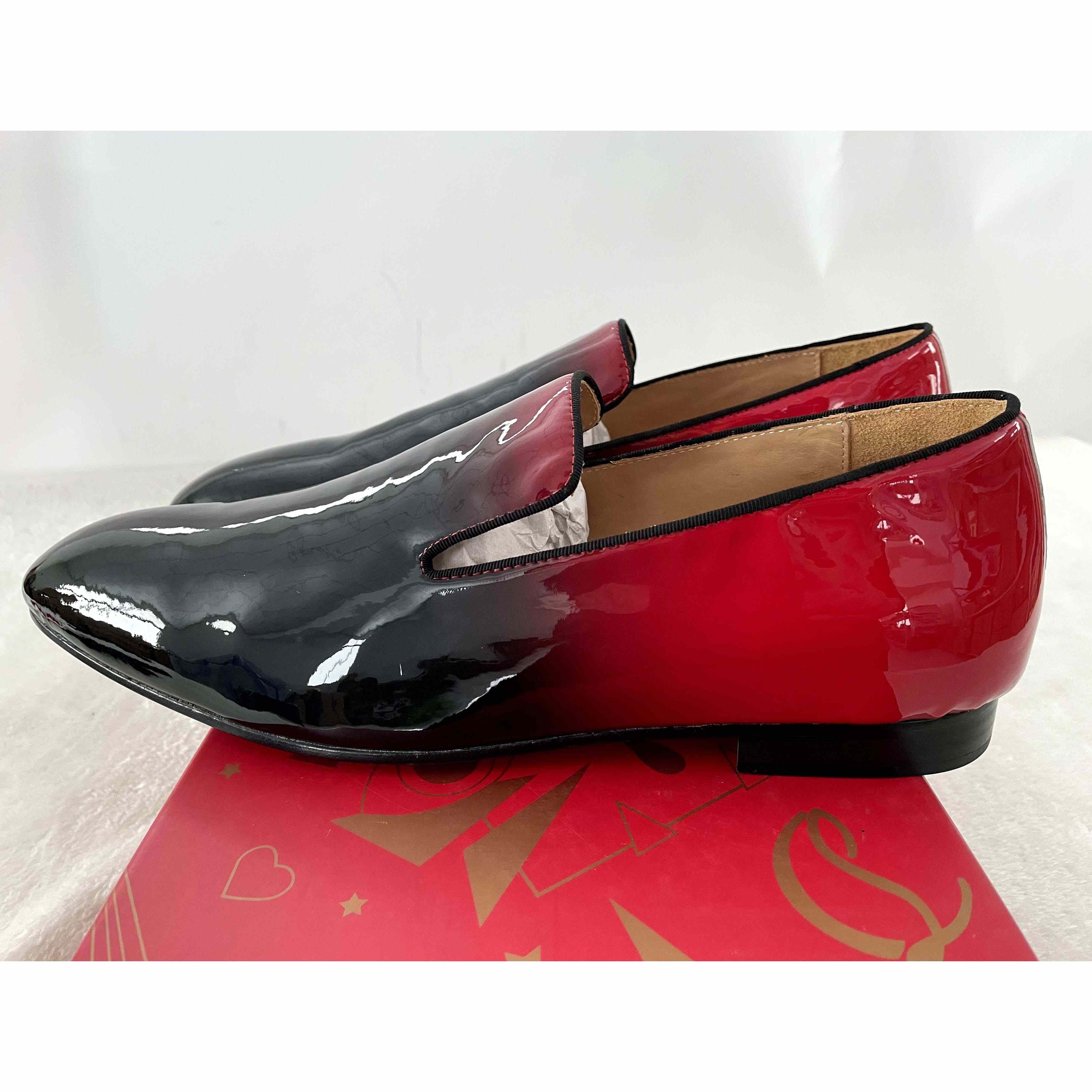 Christian Louboutin Black Red Patent leather Loafers Dress Shoes - EUR FASHION