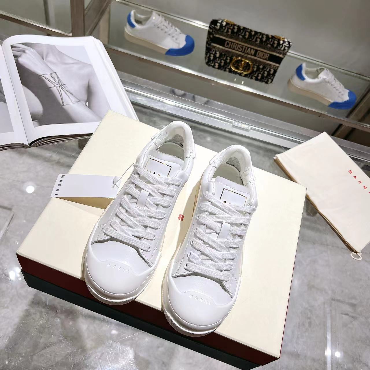 Marni Dada Bumper Sneaker In White Leather - EUR FASHION