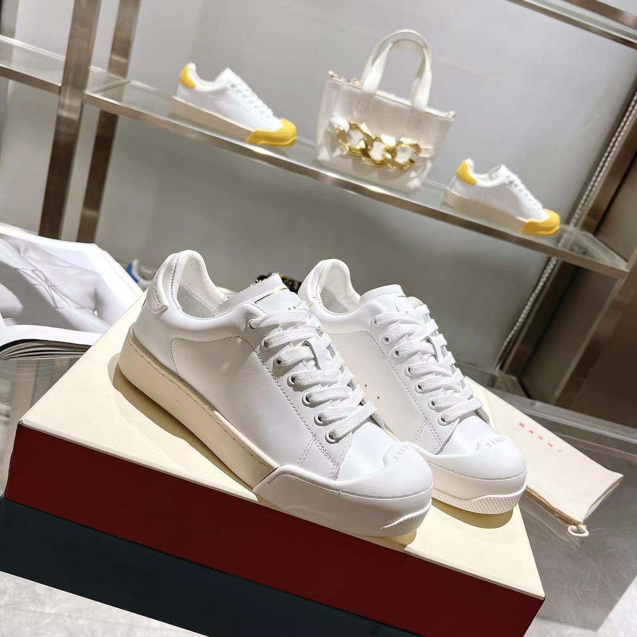 Marni Dada Bumper Sneaker In White Leather - EUR FASHION