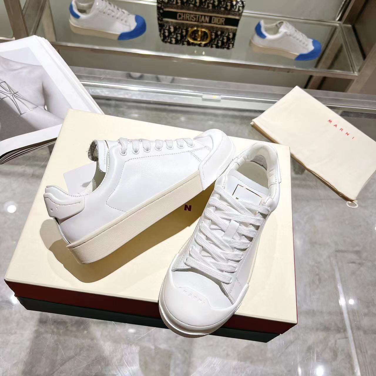 Marni Dada Bumper Sneaker In White Leather - EUR FASHION