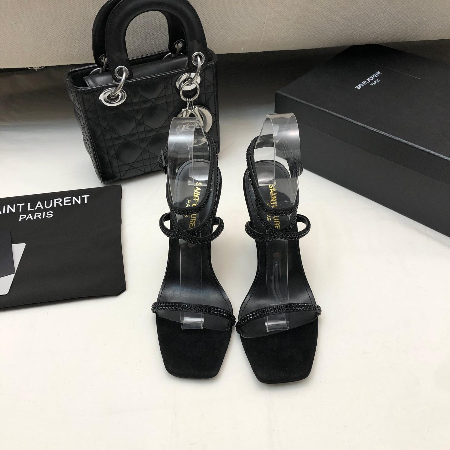 Saint Laurent Opyum Sandals In Crepe Satin And Rhinestones - EUR FASHION