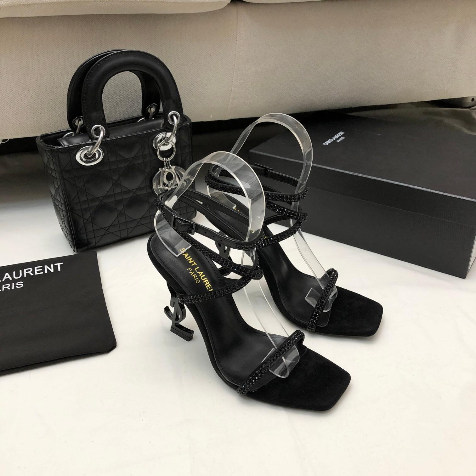 Saint Laurent Opyum Sandals In Crepe Satin And Rhinestones - EUR FASHION